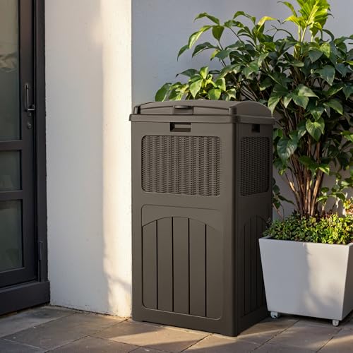 Devoko 33 Gallon Outdoor Trash Can, Hideaway Garbage Bins with Tiered Lid - color: Deep Brown, size: 1 Pack