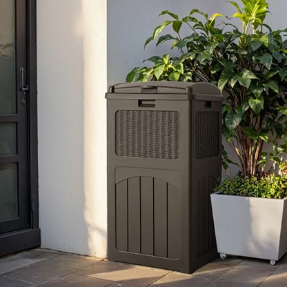 Devoko 33 Gallon Outdoor Trash Can, Hideaway Garbage Bins with Tiered Lid - color: Deep Brown, size: 1 Pack