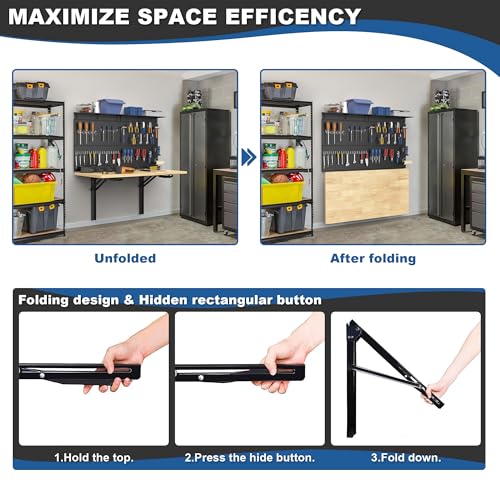 Ultrawall Wall Mounted Workbench with Pegboard, Folding Down Work Table - size: 47.24"x22.83" workbench