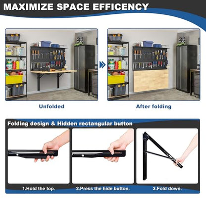 Ultrawall Wall Mounted Workbench with Pegboard, Folding Down Work Table - size: 47.24"x22.83" workbench