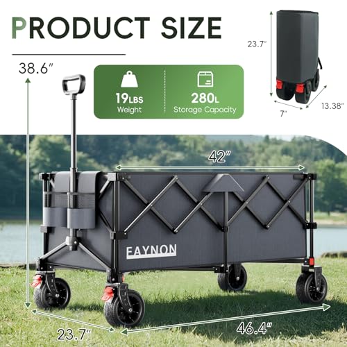 46" L Collapsible Foldable Extended Wagon, 500LB Weight Capacity with 280L Heavy Duty Folding Cart,Utility Wagon with All-Terrain Beach Wheel & Drink Holders,Gray - color: Dark Gray