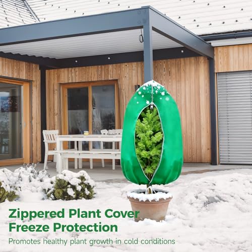 4 PCS Freeze Protection Plant Covers, Large 45 x 70 in Non-Woven Frost Protection Bags with Zipper and Drawstring, Cold Weather Shrub Covers for Bushes, Fruit Trees, Outdoor Plants