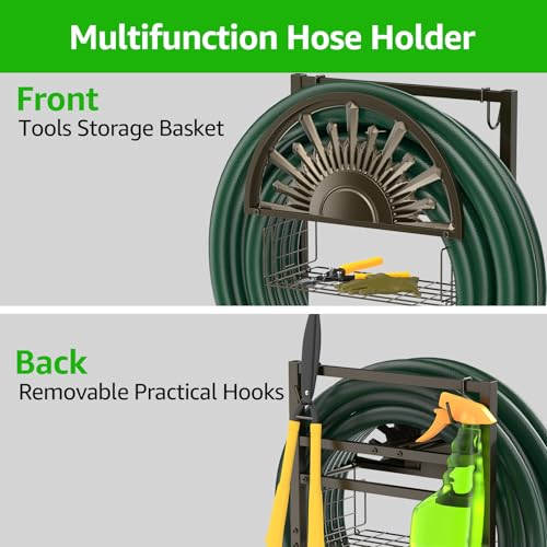 Garden Hose Holder with Faucet Holds 150-Feet Hose for Outside 4 Spikes