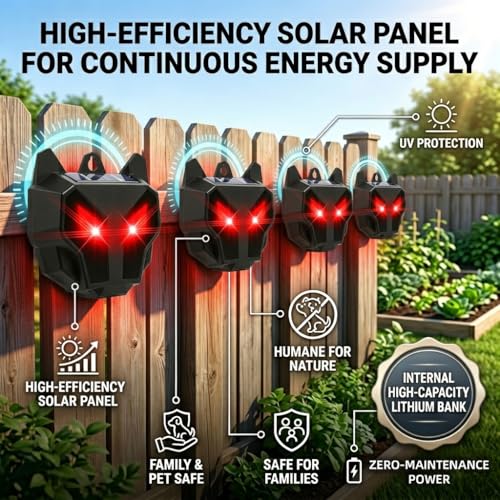 2026 Coyote Deterrent Solar Predator Eyes Animal Repellent Outdoor Red LED Predator Light Deterrent for Deer,Fox, Raccoon,Skunk, Night Sentry for Chicken Coop,Yard,Garden & Farm Protection,4 Pack