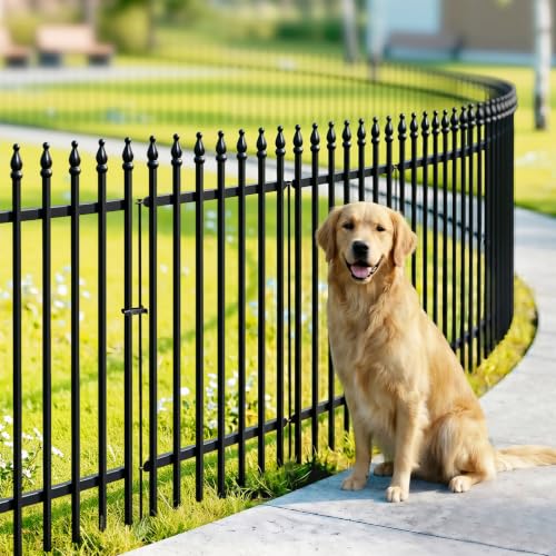 Thealyn 32" H x 24" W Metal Garden Fence with Gate, Animal Barrier, 10 Ft - color: Black, size: 32″ H x 10 ft (4 Panels + 1 Gate)