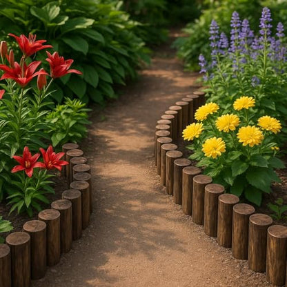 Wood Garden Edging, Natural Wooden Solid Log Fence Border Decorative for Flower Bed Barriers and Landscape Fencing, 6.9 in H x 3.0 ft L, 1.9 in Diameter (2PACK)