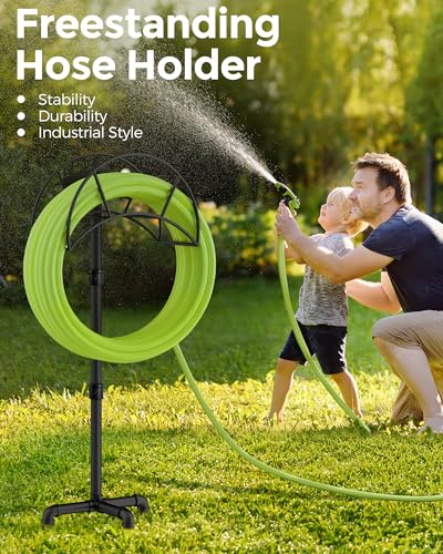 LAND·VOI Freestanding Garden Water Hose Storage Holder Stand for Outside, 160-Ft Hose Heavy Duty Metal Hanger Reel Organizer Outdoor Yard Lawn, Standing Keeper Rack with Ground Stake, Black GHH01B - size: 3 Spikes
