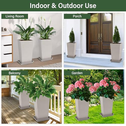 Neoaider Set of 2 Tall Planter, 21 inch Large Plastic Planter, Light Gray - color: Light Gray