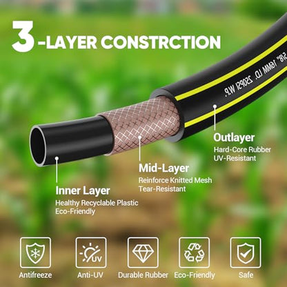 100 FT Heavy Duty Garden Hose, 5/8 in Rubber Water Hose - size: 100FT