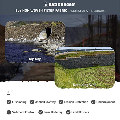 Sandbaggy Non Woven 8 oz Geotextile Landscape Fabric | Toughest on the Market | Weed Mat, Ground Cover, Garden Tarp, French Drains, Rip Rap, Retaining Walls (3 ft x 300 ft Roll) - size: 8 oz - 3 ft x 300 ft Roll