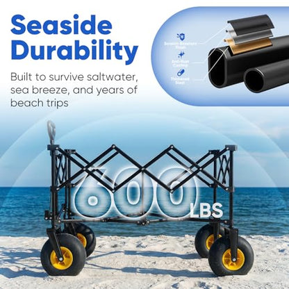 Sekey Heavy Duty Beach Wagon with 9" Big Sand-Proof Wheels – 600lb Capacity, 200L Oversized Foldable Cart | Adjustable Handle & All-Terrain Tires for Sand, Camping, Groceries - color: Blue&black