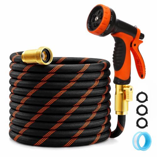 Garden Hose 25ft, Non-Expandable Flexible TPE Tube Water Hose - color: Black and orange, size: 25ft