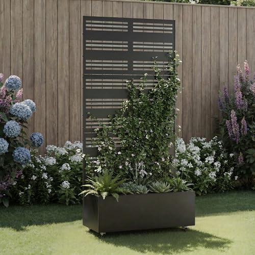 Metal Raised Garden Bed with Trellis and Wheels, 71"x35"x16" (Black-Harold) - color: Black-harold, size: 71"x35"x16"