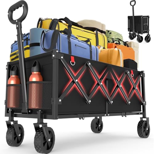 COZEER Wagons Carts Foldable, 180L Folding Heavy Duty Wagon with Wheels - color: Black, size: 180L