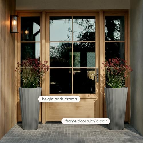 Veradek Column Series Tall Planter - Tapered Outdoor Planter with Shelf - color: Gray, style: Wide Groove - 2 Pack