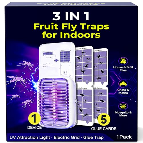 Upgraded Fruit Fly Traps for Indoors, Flying Insect Trap for Fruit Flies, Gnats, Plug in Bug Zapper Indoor with Dual-UV Lights & Trapping, Electric Grid & Glue Traps - size: 1 Device 5 Glue Boards