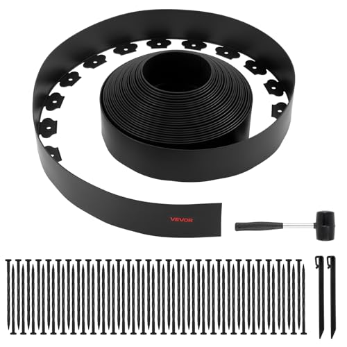 VEVOR Landscape Edging, 66 ft x 4 in Plastic Garden Border Edging with 60 Spikes & 2 Ground Stakes, No Dig, Flexible Lawn Edgings Roll, UV-Resistant Mini Fence Borders for Flower Beds Yard Paver - style: 66ft*4in（L-shaped）