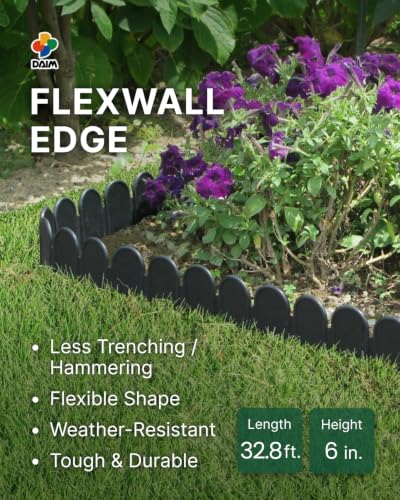 DAIM FlexWall Edge Landscape Edging, Garden Edging, Black, 6" x 32.8 ft - size: 6" x 32.8 ft