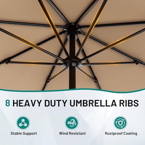 AreShark 9FT Outdoor Patio Umbrella with Tilt and Crank, Beige - color: Beige, size: 9ft