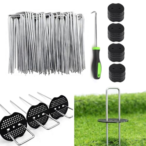 6 Inch 200 PCS Galvanized Landscape Staples with 200 PCS Gasket, Landscape Fabric Pins Stakes Lawn Ground Cover Graden Staples Spikes Weed Barrier Stakes - size: 6" 200 Pack