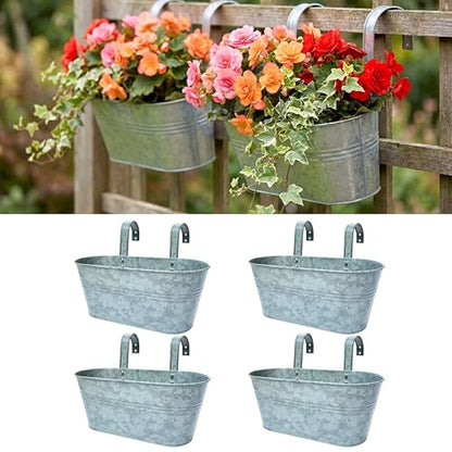 LaLaGreen Deck Rail Planter (15 in, 4 Pack) Silver Metal Flower Pots - size: 15" (38cm) x 4 Pack