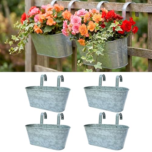 LaLaGreen Deck Rail Planter (15 in, 4 Pack) Silver Metal Flower Pots - size: 15" (38cm) x 4 Pack