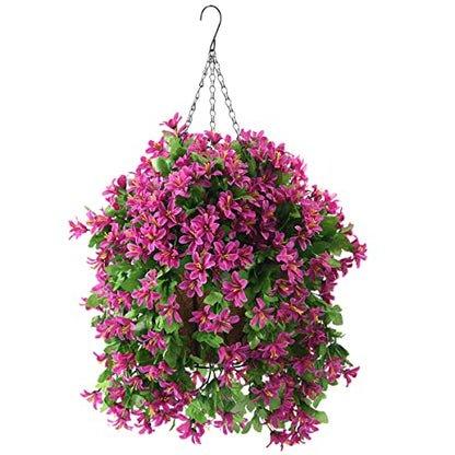 INQCMY Fake Hanging Flowers with Basket Artificial Violet for Outdoor - color: Light Purple