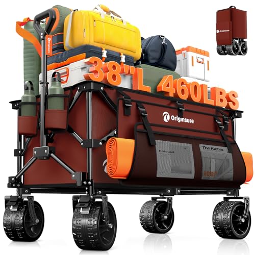 Originsure 220L Collapsible Beach Wagon Cart with Big Wheels, 460lbs, Red - color: Burgundy