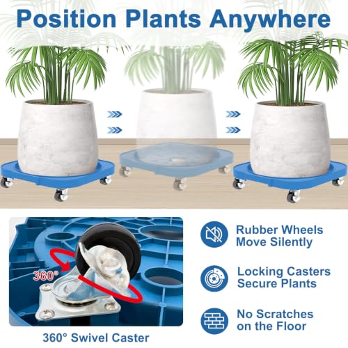 2 Pack 11'' Heavy Duty Rolling Plant Caddy with Wheels, Blue - color: Blue