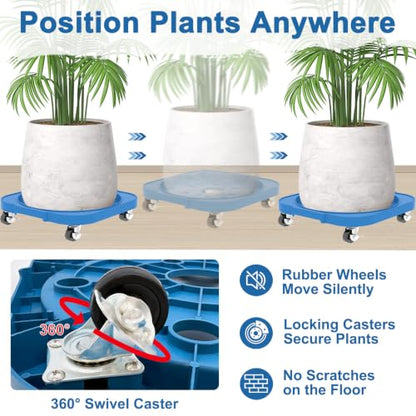 2 Pack 11'' Heavy Duty Rolling Plant Caddy with Wheels, Blue - color: Blue