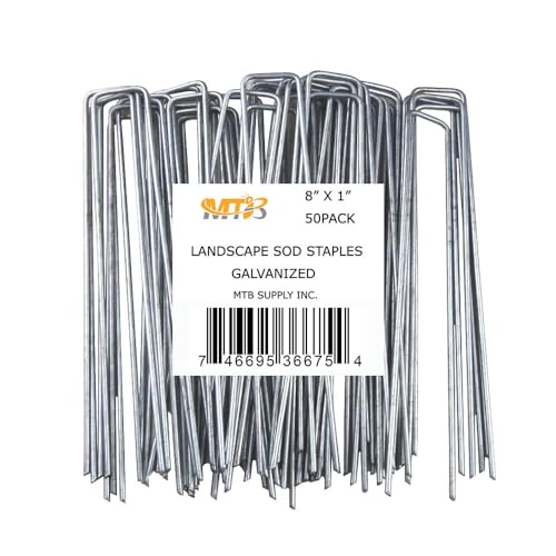 50 Pack 8 Inch 11GA(0.12inch) Galvanized Landscape Staples Garden Stakes Fence Netting Pins Ground Spikes Sod Cover Fabric Pegs - size: 8"x1" 11GA Galvanized 50Pack