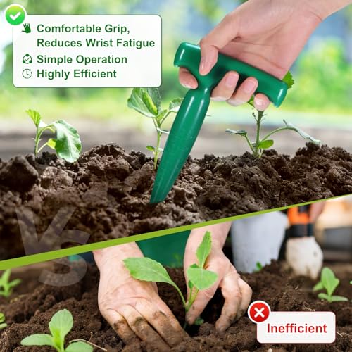 M METERXITY 1-Set Seed Planter Tool, Plastic Hand Dibber Garden Tool with Handle for Sowing Seeds/Transplanting/Planting Bulb, Handheld Digging Hole Punch [Dark Green, with Plant Labels] - color: Dark green