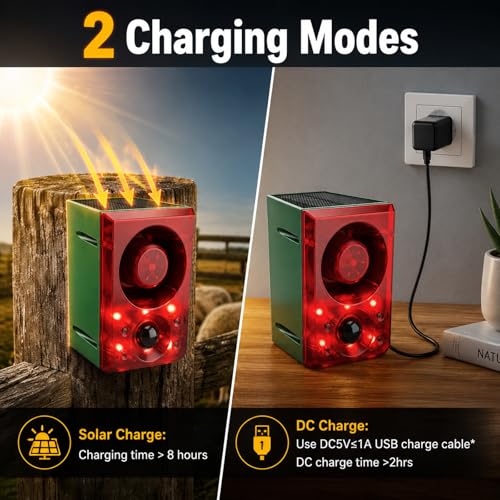 ChunHee Solar Outdoor Motion Sensor Alarm Dog Barking Gunshot Sound 130dB - color: Red-6pack