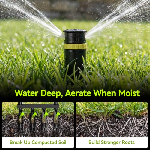 Knee-Friendly Manual Lawn Aerator, Adjustable 43.3–48.5",Black, Square Tube