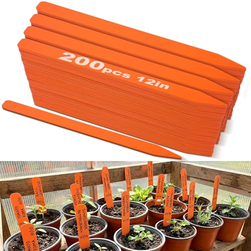 Weysat 200 Pcs 12" Wood Plant Labels for Field or Containers Plant Tags Wood Garden Labels for Seedling Stakes Markers Nursery Seed Tags with Smooth Surface for Pot Herbs Flowers Vegetables (Orange) - color: Orange, size: 12 Inch