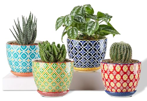 Metahom 3.8 Inch Succulent Pots, Ceramic Pots for Plants, Set of 4 - size: 3.8 inch