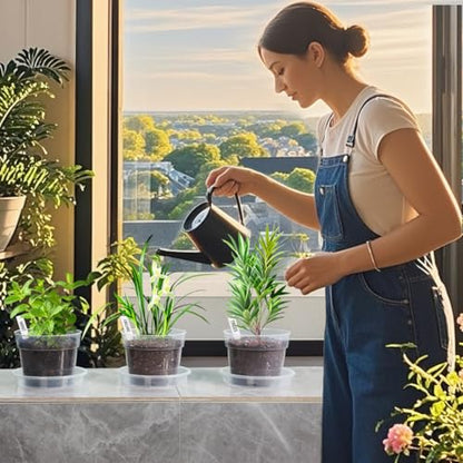 BTPLASTIK Clear Plastic Nursery Pots for Plants, 6 Inch Transparent Plant Pot with Drainage Holes, Flower Pots with Saucers, Seed Starter Pots with 15 Pcs Plant Labels, Gardening Gifts - size: 6 Inch-15P