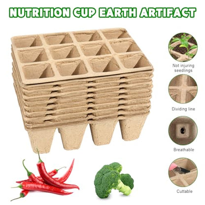 10 Packs Seedling Starter Trays, 120 Cells Biodegradable Seed Starter Plant Pots，Seed Germination Starter Tray Kit with 20 Labels, 2 Transplant Tools
