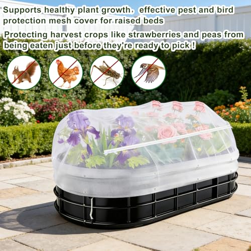 1 Pack Garden Netting for Raised Beds, Fine Mesh Bird Netting Barrier Screen with Zipper Drawstring Garden Bed Plant Cover for Protect Vegetable Fruits Crop from Animals Pest Insect, 8.2×4.3×2Ft - size: 8.2×4.3×2Ft-1 pcs