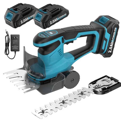 FULLYEA Hedge Trimmer Cordless, 2-in-1 Handheld Grass Shear Battery Powered