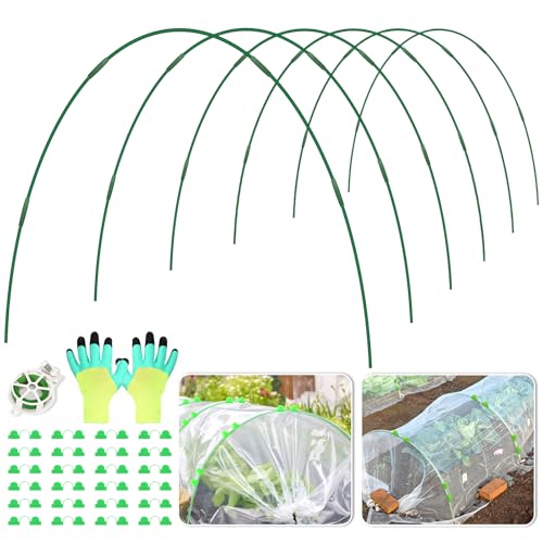 30 Pcs Garden Hoops for Raised Beds, 6mm Greenhouse Hoops Grow Tunnel Fiberglass Hoop House Kit, 6 Sets Plant Support Garden Stakes Hoops Frame for Netting Shade Cloth Row Cover Garden Supplies