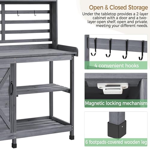 Yaheetech Outdoor Potting Bench with Storage, Planting Table for Patio,Gray - color: Gray