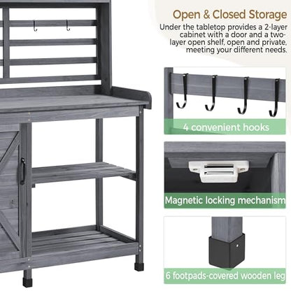 Yaheetech Outdoor Potting Bench with Storage, Planting Table for Patio,Gray - color: Gray