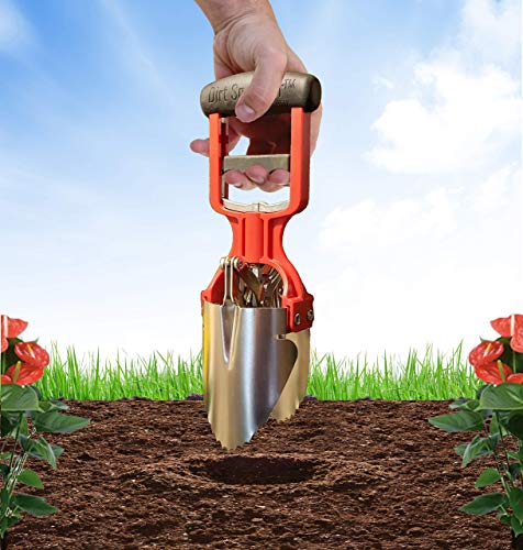Red & Black Bulb Planter Tool for Planting Bulbs - 3 Finger Pull Soil Grabber to Dig and refill Hole - Soil Cutting Tapered Blade Edges - for Planting Tulips, Daffodils & Others a Like - color: RED-BLACK