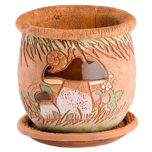 STP GOODS Ceramic Pot with Drainage Hole and Saucer, Plant Pots, Modern Decorative Planters for House Plants Indoor Flowers Plants, Cute Flower Pot - Gifts (Terracotta (3L)) - color: Terracotta ( 3l)