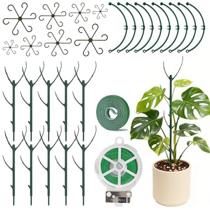 30Pcs Stackable Plant Support Stakes, Plant Stakes for Monstera Plant Stem Supports for Indoor Plants, Includes Garden Wire, Ties & Cutter for Pothos, Money Plant, Vines, Outdoors