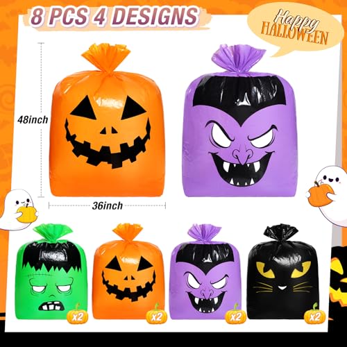 Qilery 8 Pcs Halloween Lawn Leaf Bags, Large Pumpkin Trash Bags