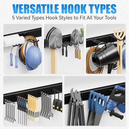 49.5" Garage Tool Organizer Wall-Mounted, Heavy Duty Garage Wall Organizer with 10 Adjustable Hooks, Garden Tool Storage Rack, Holds Up to 400 lbs - size: 49.5 in/10 hooks