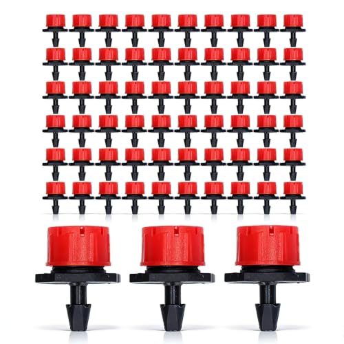 100PCS Drip Irrigation Emitters, Adjustable Irrigation Drippers Sprinklers 1/4 Inch Emitters Drip 360 Degree Water Flow Irrigation for Flower Plant Watering System