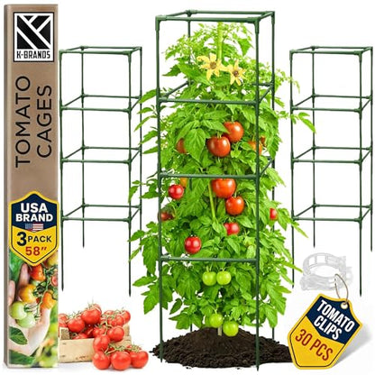 3 Pack 58" Square Tomato Cages for Garden - Large Tomato Trellis Stakes - size: 3 Pack, 58 Inches